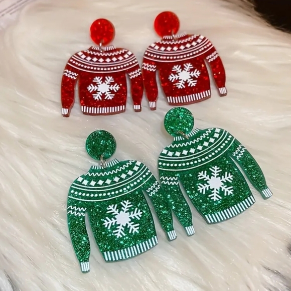 Red Christmas Sweater Earrings - Picture 3 of 4